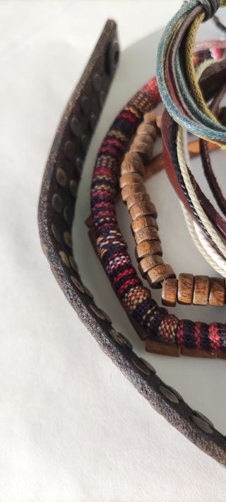 Lotto 5 Bracciali Uomo Pelle Cuoio Etnici Rock