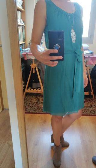Vestido turquesa seda corto Massimo Dutti