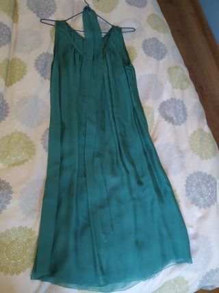 Vestido turquesa seda corto Massimo Dutti