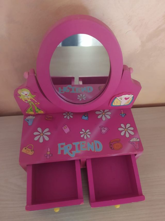 Portagioie con specchio e cassetti in legno