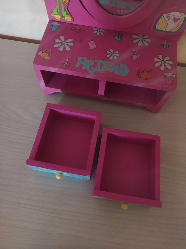 Portagioie con specchio e cassetti in legno