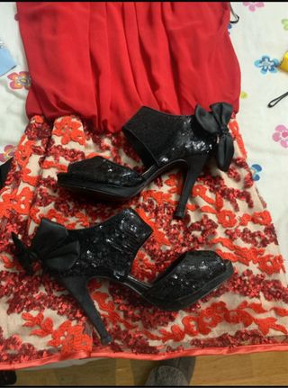 Vestido fiesta, regalo bolso y zapatos