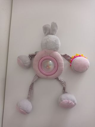 Juguete para bebés conejo en gris y rosa de 26 cm