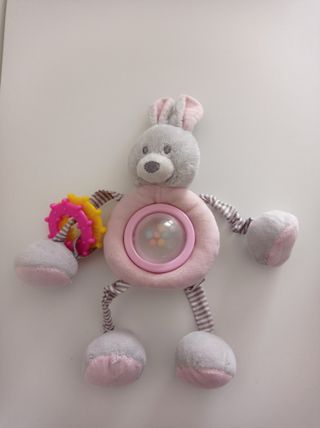 Juguete para bebés conejo en gris y rosa de 26 cm