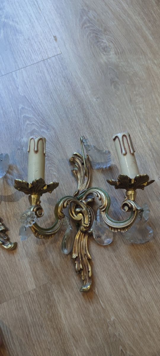 3 apliques franceses bronce y cristal