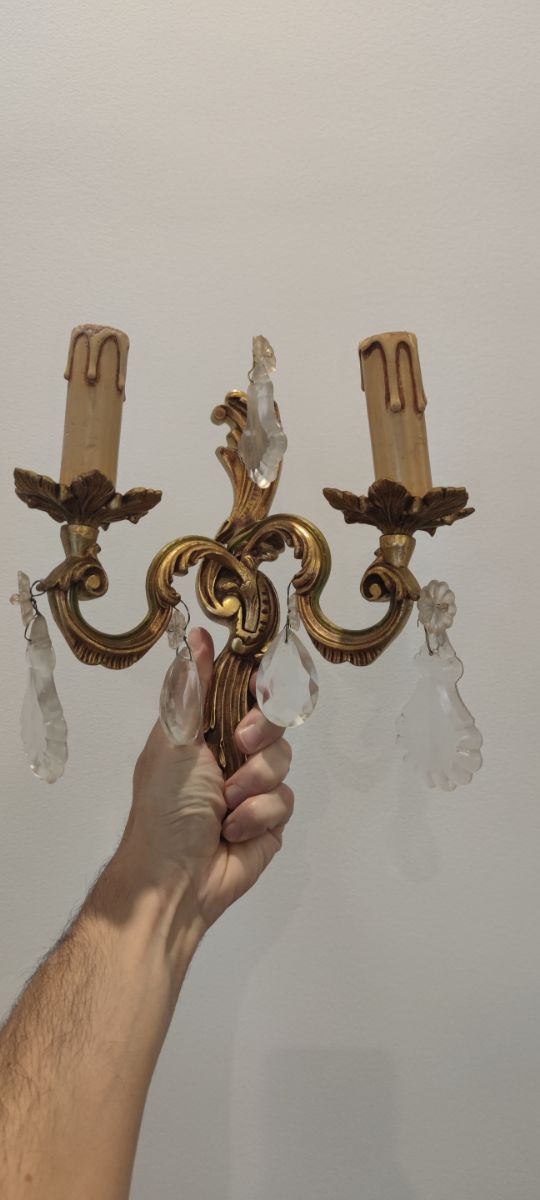 3 apliques franceses bronce y cristal