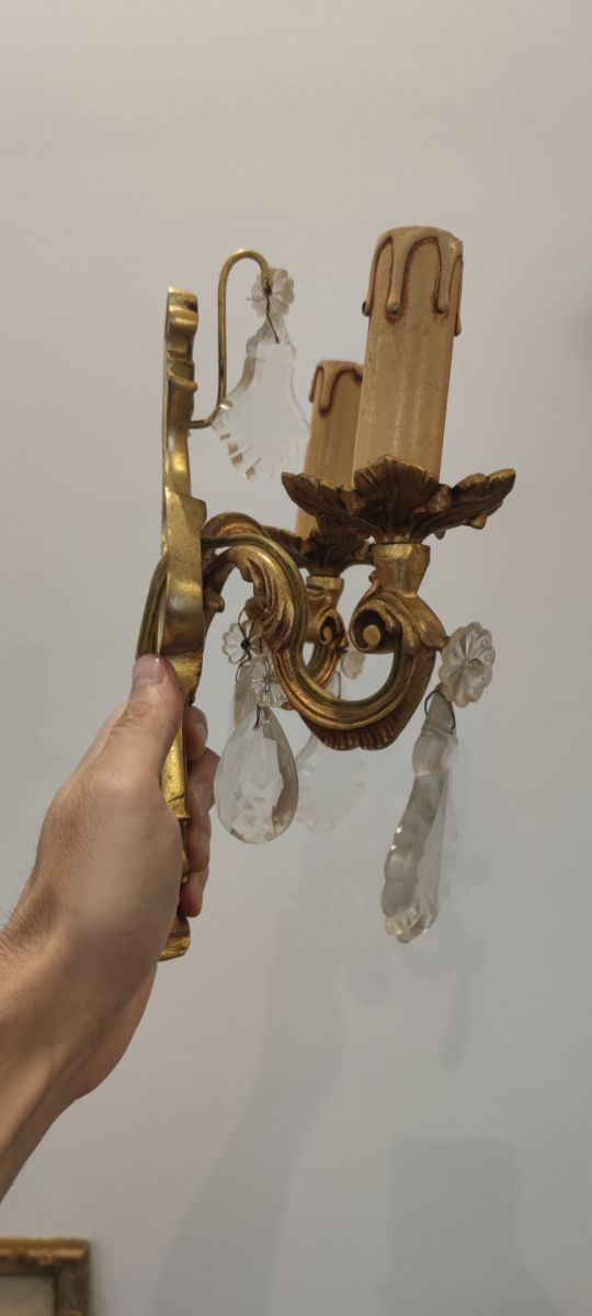 3 apliques franceses bronce y cristal