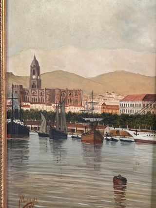Óleo sobre tabla Puerto de Málaga