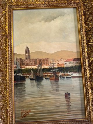 Óleo sobre tabla Puerto de Málaga