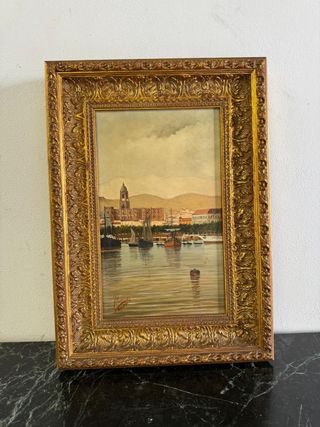 Óleo sobre tabla Puerto de Málaga