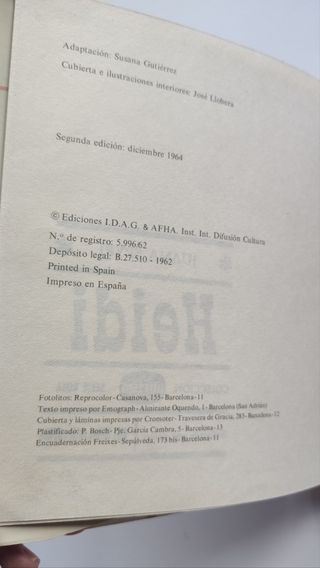 Libro Heidi Juana Spyri 1964