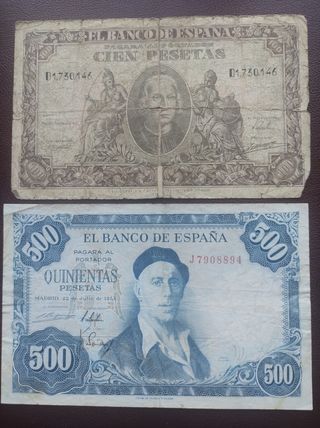 Colección de billetes antiguos de España.
