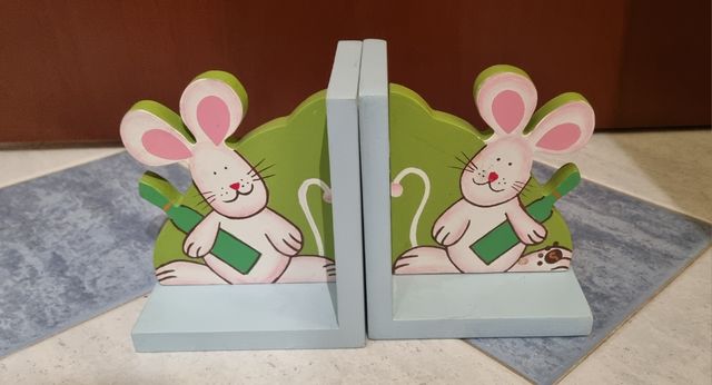 Coppia fermalibri in legno