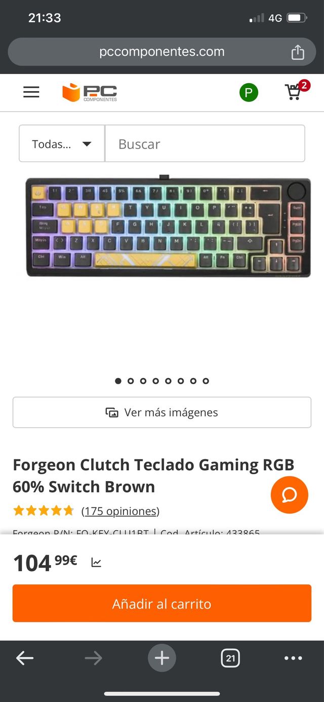 Clutch Teclado Gaming RGB 60 Switch Brown de segunda mano por