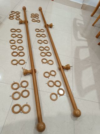 Barra de cortina de pino con argollas