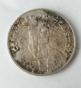 Plata 5 francos suizos 1939 B