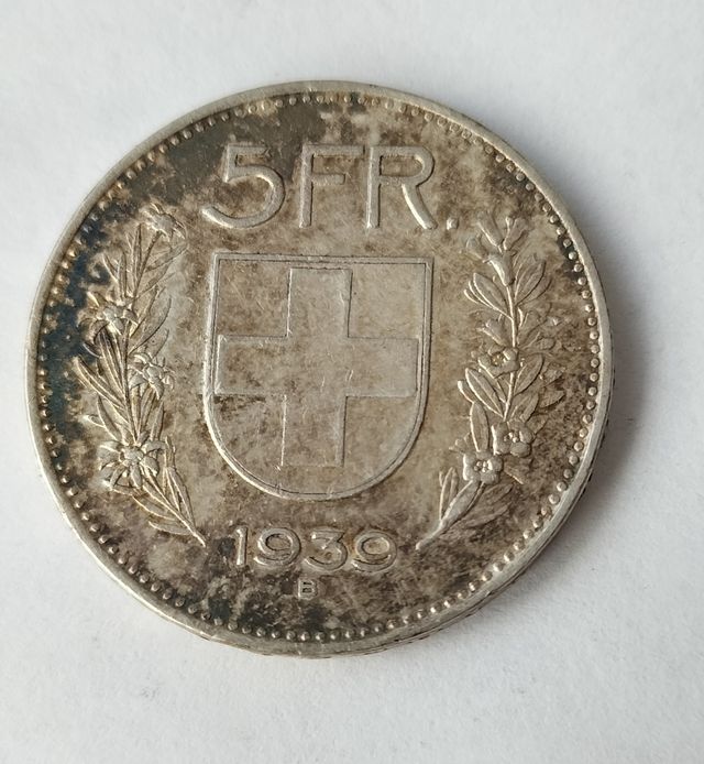 Plata 5 francos suizos 1939 B
