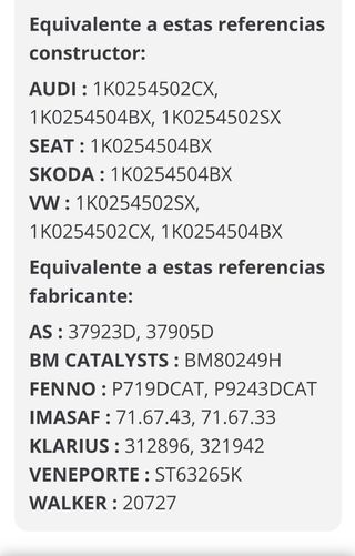 Catalizador VW golf v TDI 1.9