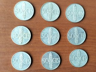 9 monedas de 50 céntimos 1.966