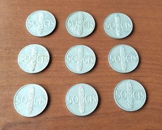 9 monedas de 50 céntimos 1.966