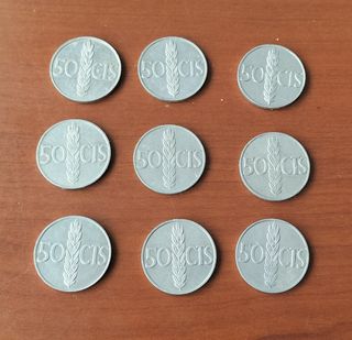 9 monedas de 50 céntimos de 1966