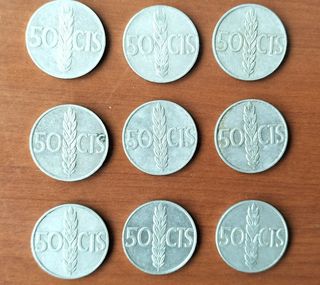 9 monedas de 50 céntimos de 1966