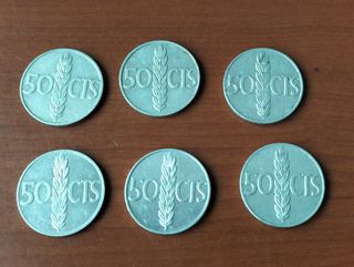 6 monedas de 50 céntimos de 1966