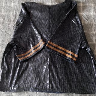 Top Lentejuelas azul con franja naranja 