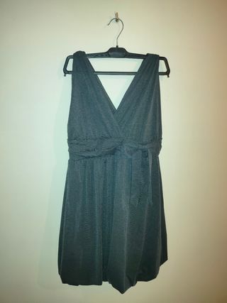 Vestido fiesta gris antracita y brillo Talla L