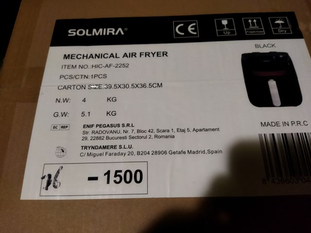 Friggitrice ad aria senza olio. 6l 1400w