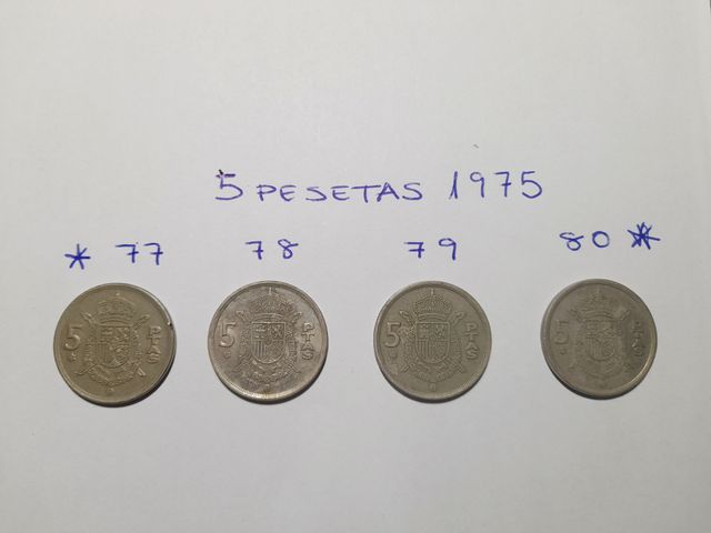 Lote 5 pesetas 1975 estrellas 77-78-79-80