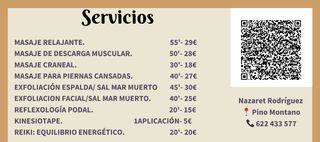 Quiromasajista titulada y sanitaria.