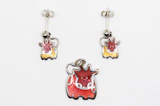 Colgante plata vaca colores y pendientes a juego