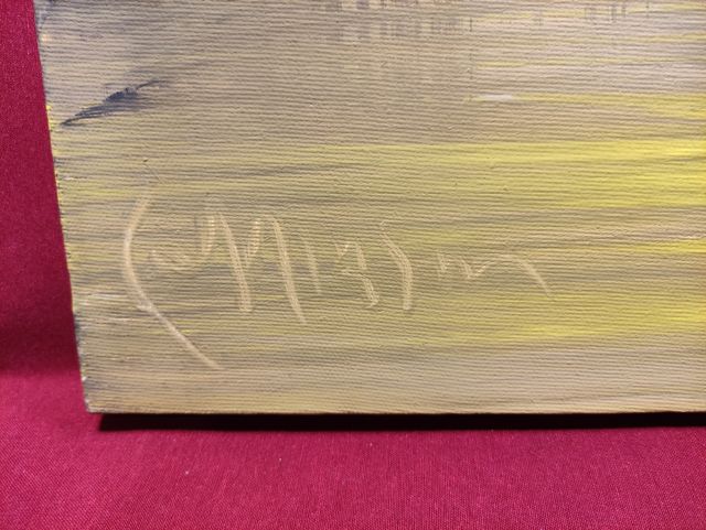 QUADRO OLIO SU TELA TRAMONTO SU CANTIERE NAVALE