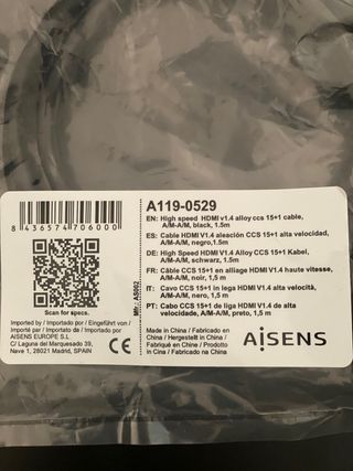 cable HDMI V1.4 marca AISENS