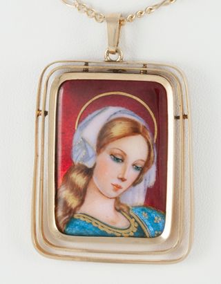 Colgante antiguo oro amarillo 18k y porcelana