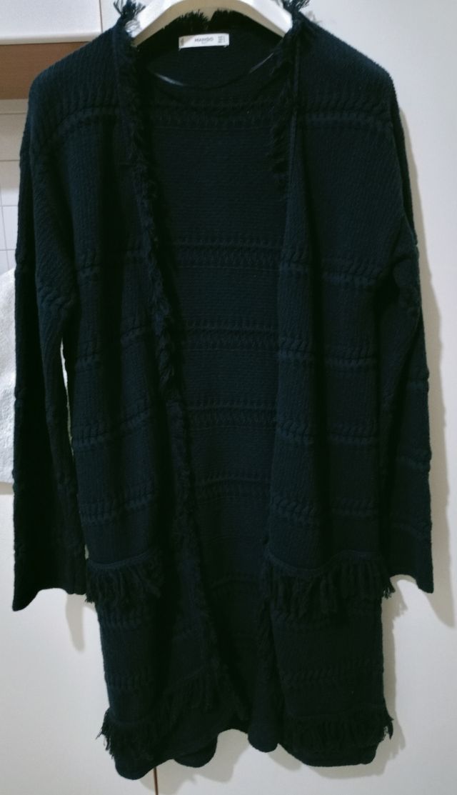 Cardigan blu notte con frange 