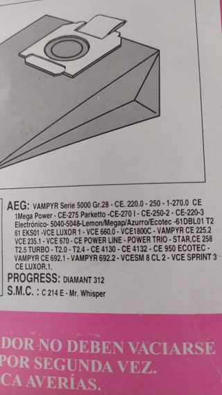 BOLSAS PARA ASPIRADORA A.E.G