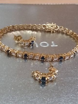 Pulsera y pendientes ribiere  zafiros azules y