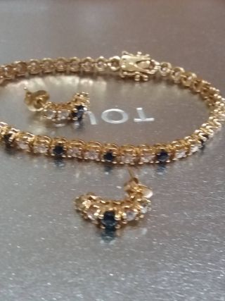 Pulsera y pendientes ribiere  zafiros azules y