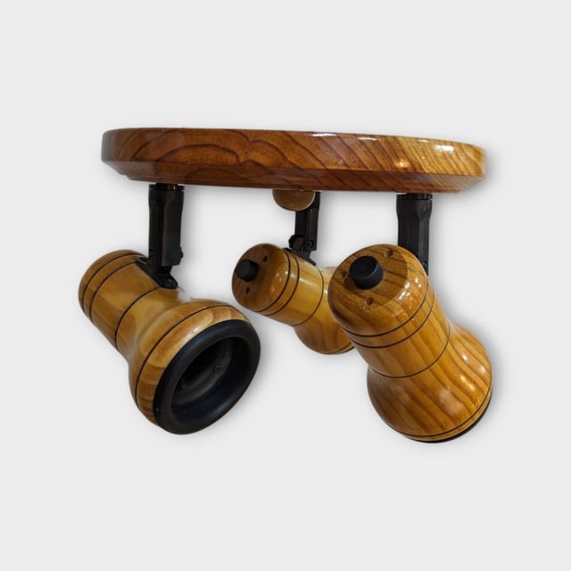 Foco Redondo Madeira - tres Bombillas - VINTAGE