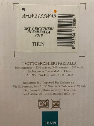 thun sottobicchieri farfalla