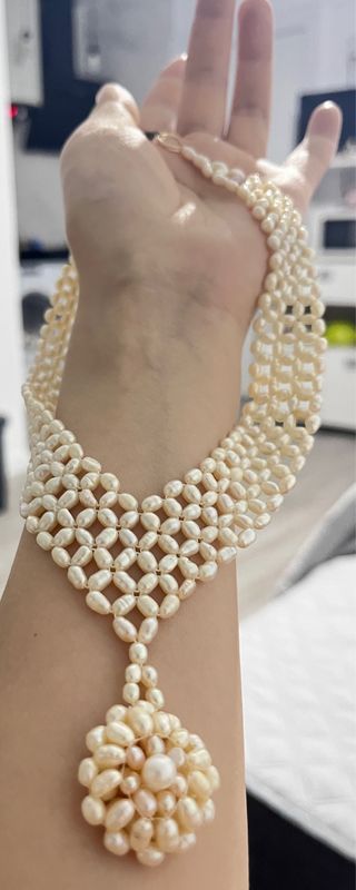 Collar vintage perla crema rosa barroco flor nuevo