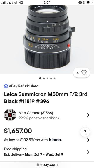 REBAJADO Objetivo Leica M Summicron 50mm f2 VIII