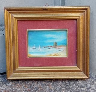 Quadro vintage in cornice di legno dorata