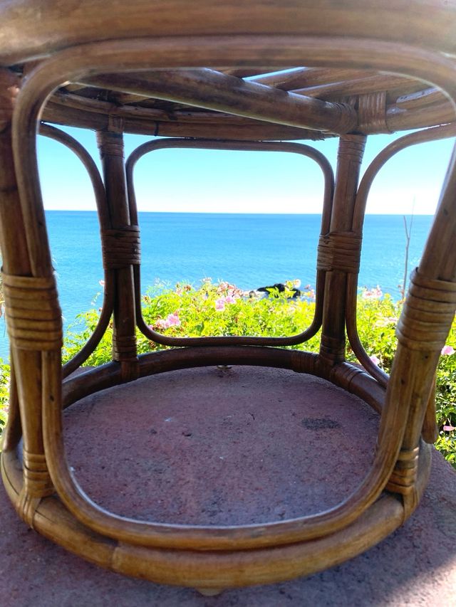 Sgabello in canna boho vintage