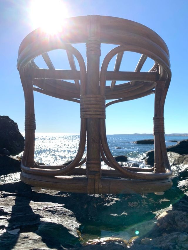 Sgabello in canna boho vintage