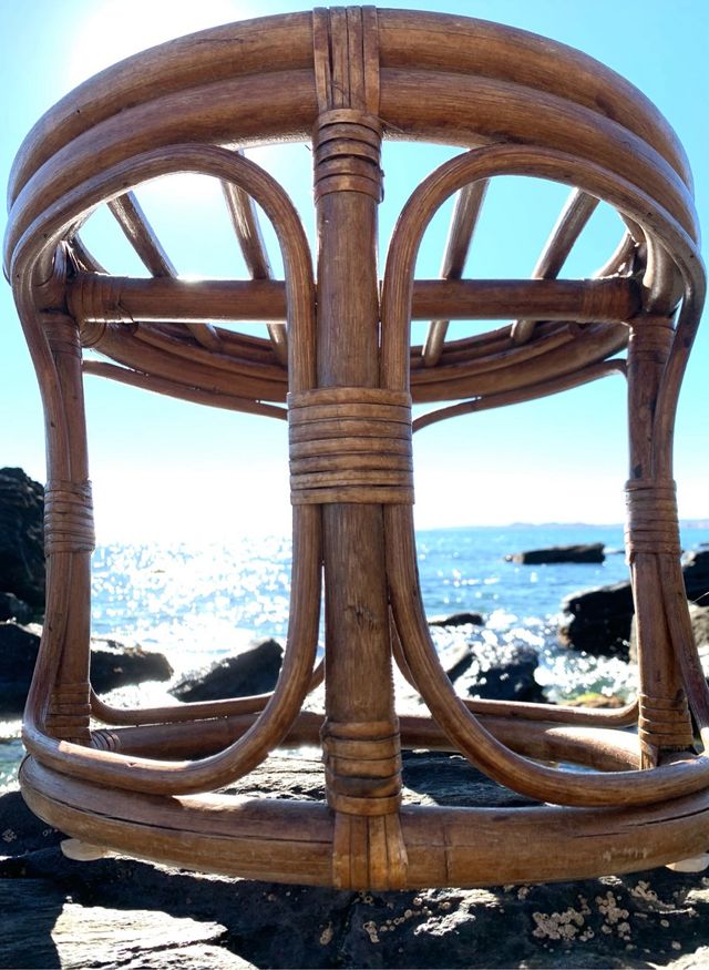 Sgabello in canna boho vintage