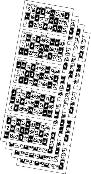 Juego 540 cartones bingo troquelados.