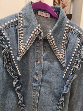 Camisa vaquera perlas